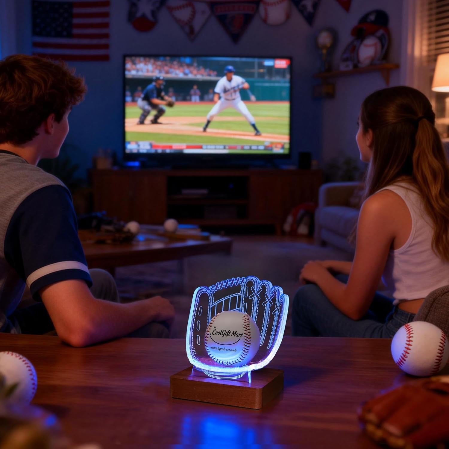 CoolGift Mart Illuminated Baseball Glove Display Stand – Acrylic & Wooden Base w