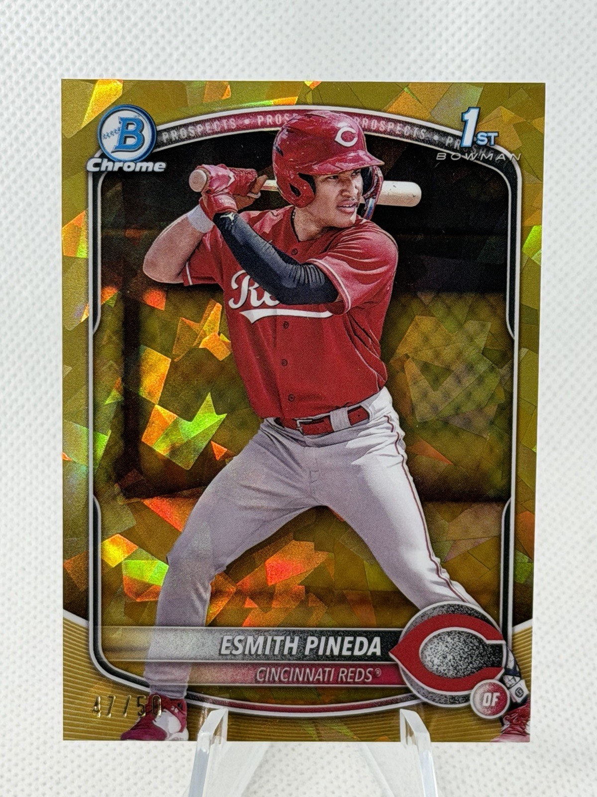 Esmith Pineda – 2025 Bowman Chrome #BCP-37 Gold Sapphire /50 1st Bowman
