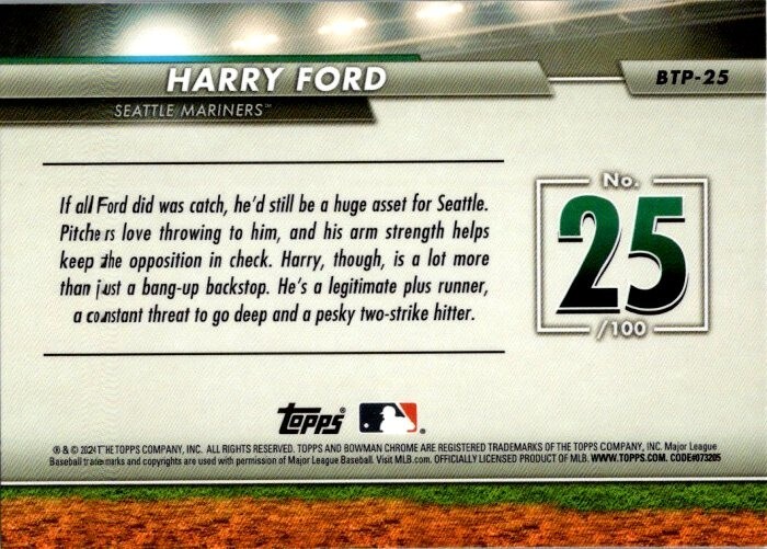 Harry Ford 2024 Bowman Chrome Refractor Top 100 No. 25 #BTP-25 – Mariners