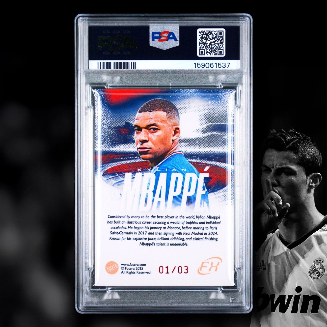 MBAPPE RED 1/3 FXS20 ⚽🏆🔥 2025 FUTERA WORLD FOOTBALL FX SERIES PSA 10 GEM POP 1