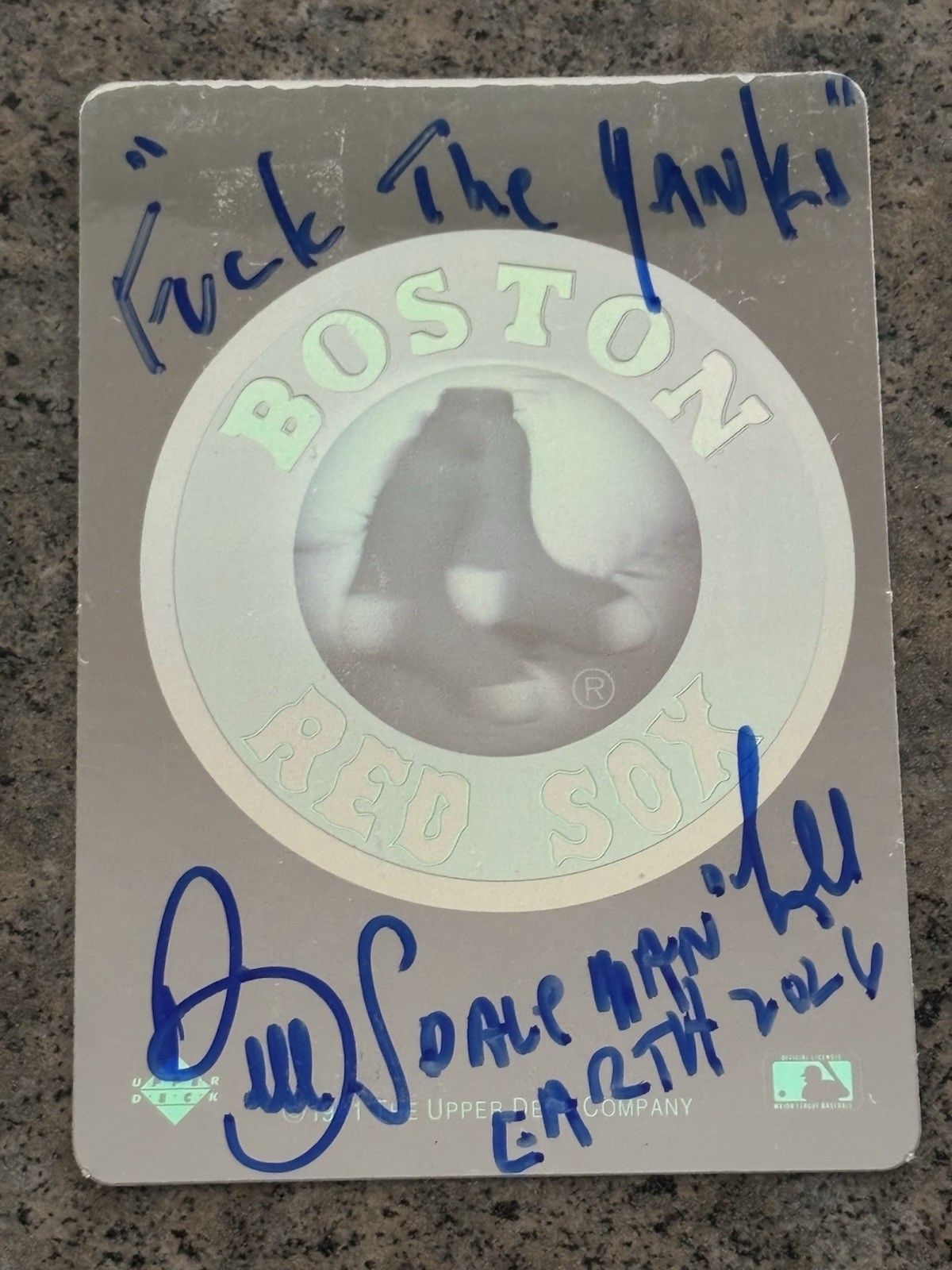 BILL “SPACEMAN” LEE BOSTON RED SOX SIGNED 1991 UD HOLOGRAM “F*%# THE YANKEES!”
