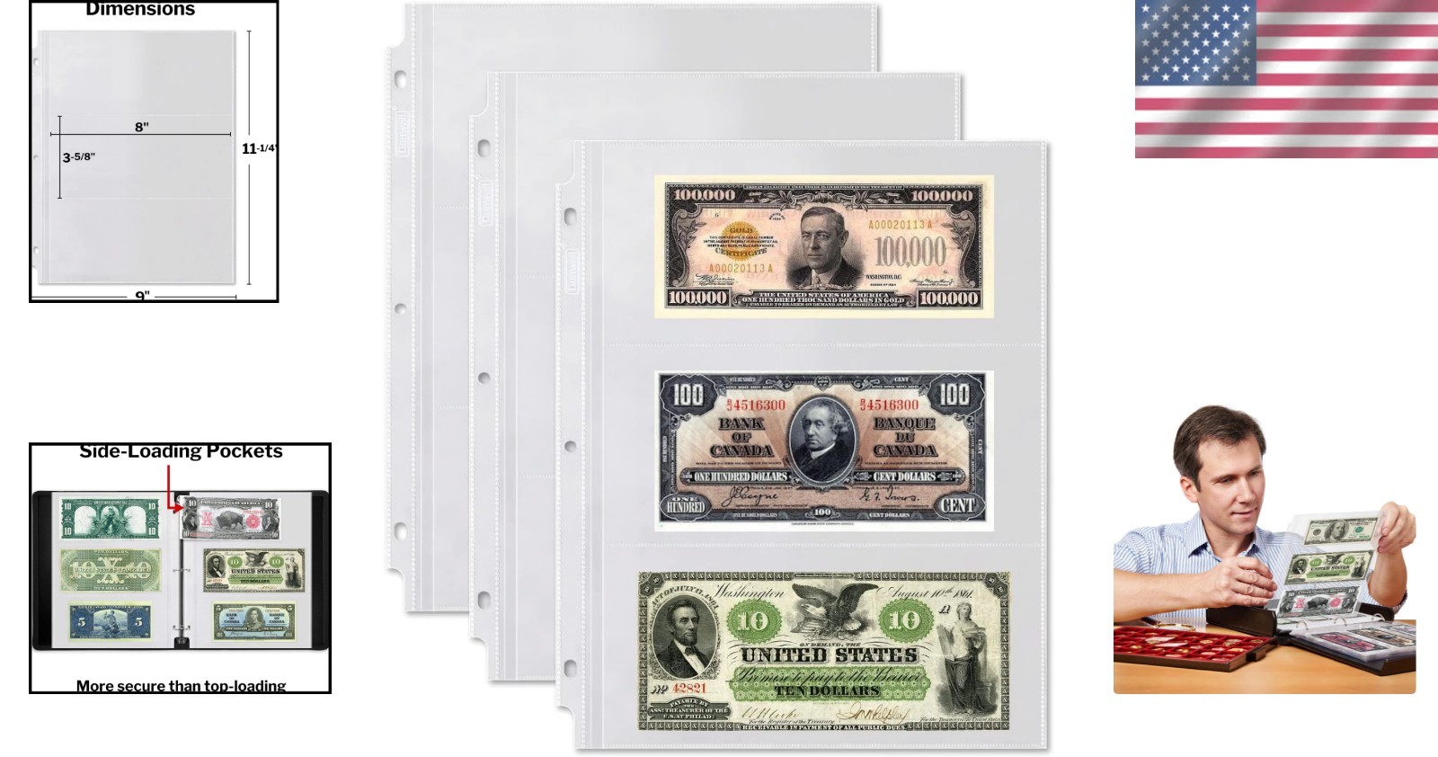 Archival Quality 3-Pocket Currency Sleeves – Acid-Free Storage for Collectibles