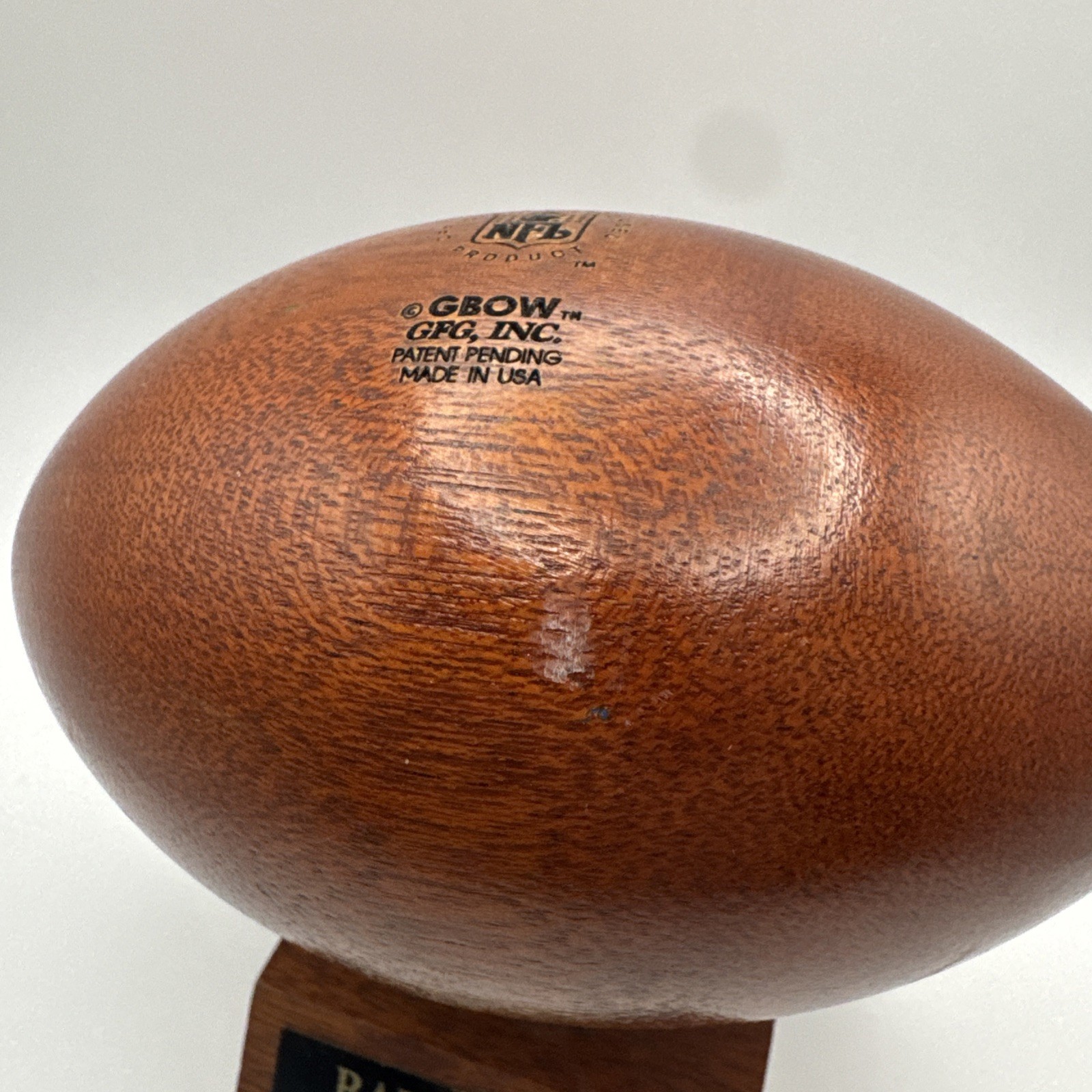 Baltimore Ravens Solid Wooden Mini Football NFL GBOW Wooden Mini FLYING B RARE