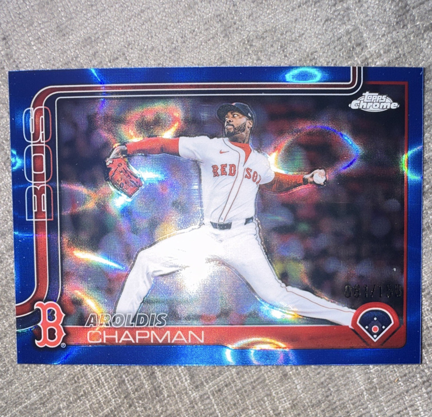 Topps 2025 Chrome Update Aroldis Chapman #USC191 Blue Refractor /150 Red Sox