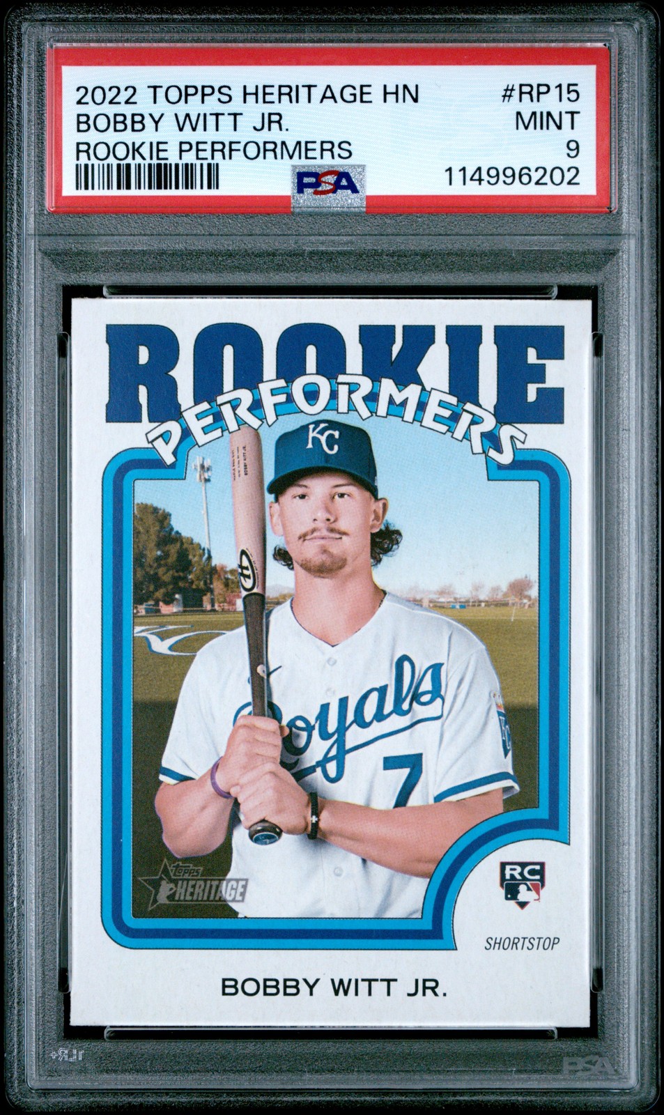 2022 TOPPS HERITAGE HIGH NUMBER ROOKIE PERFORMERS #RP15 BOBBY WITT JR. PSA 9