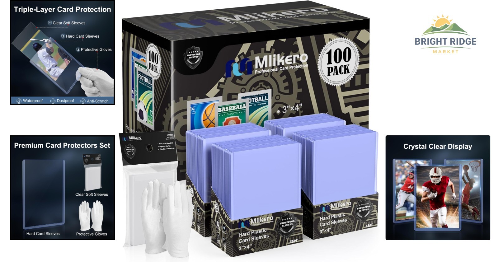 Versatile Card Protector Set, 100 Hard and Soft Sleeves for All Collectibles