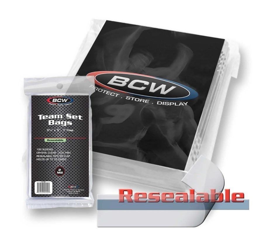 1 Pack 100 BCW Resealable Team Set Bags – Each Bag Holds Up To 35 Cards