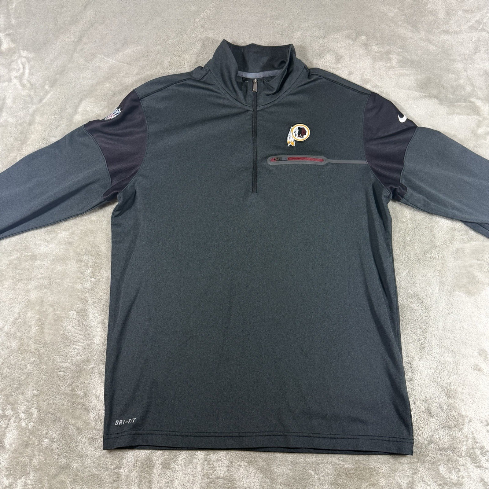 Washington Redskins Jacket Men M Gray Solid Nike 1/4 Zip Pullover Pocket Dri Fit