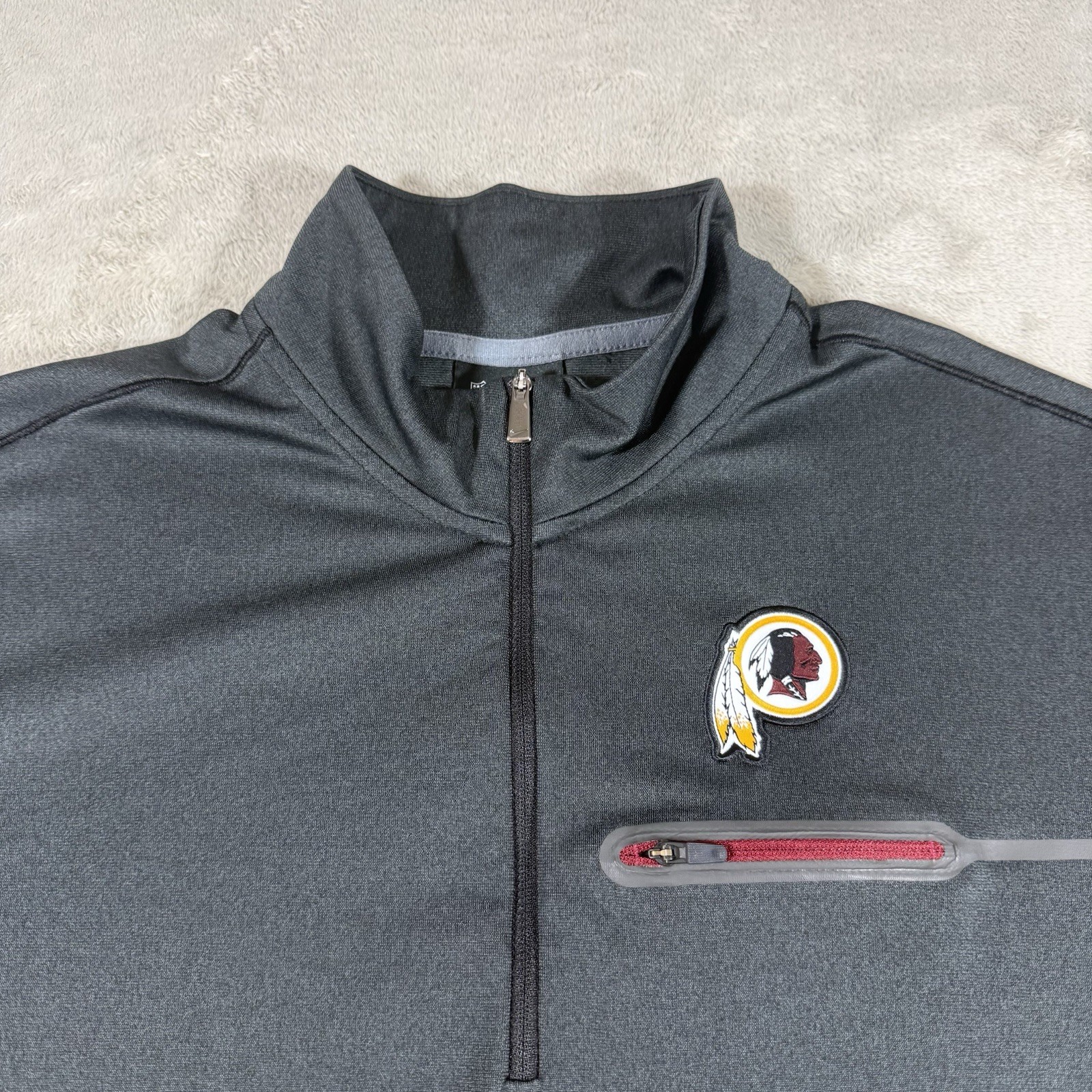 Washington Redskins Jacket Men M Gray Solid Nike 1/4 Zip Pullover Pocket Dri Fit