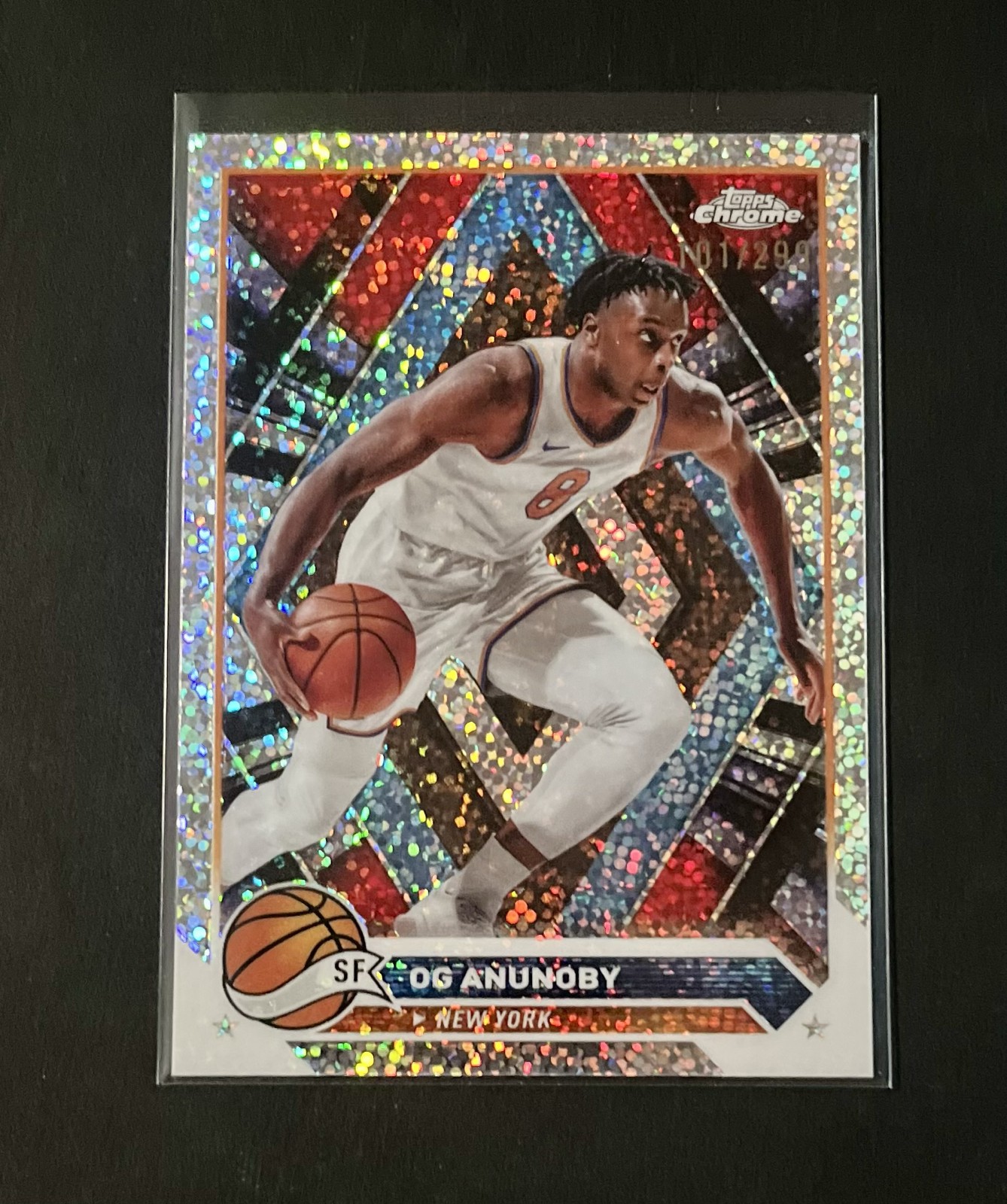 2023-24 Topps Chrome – OG Anunoby #123 Speckle Refractor /299 NY Knicks