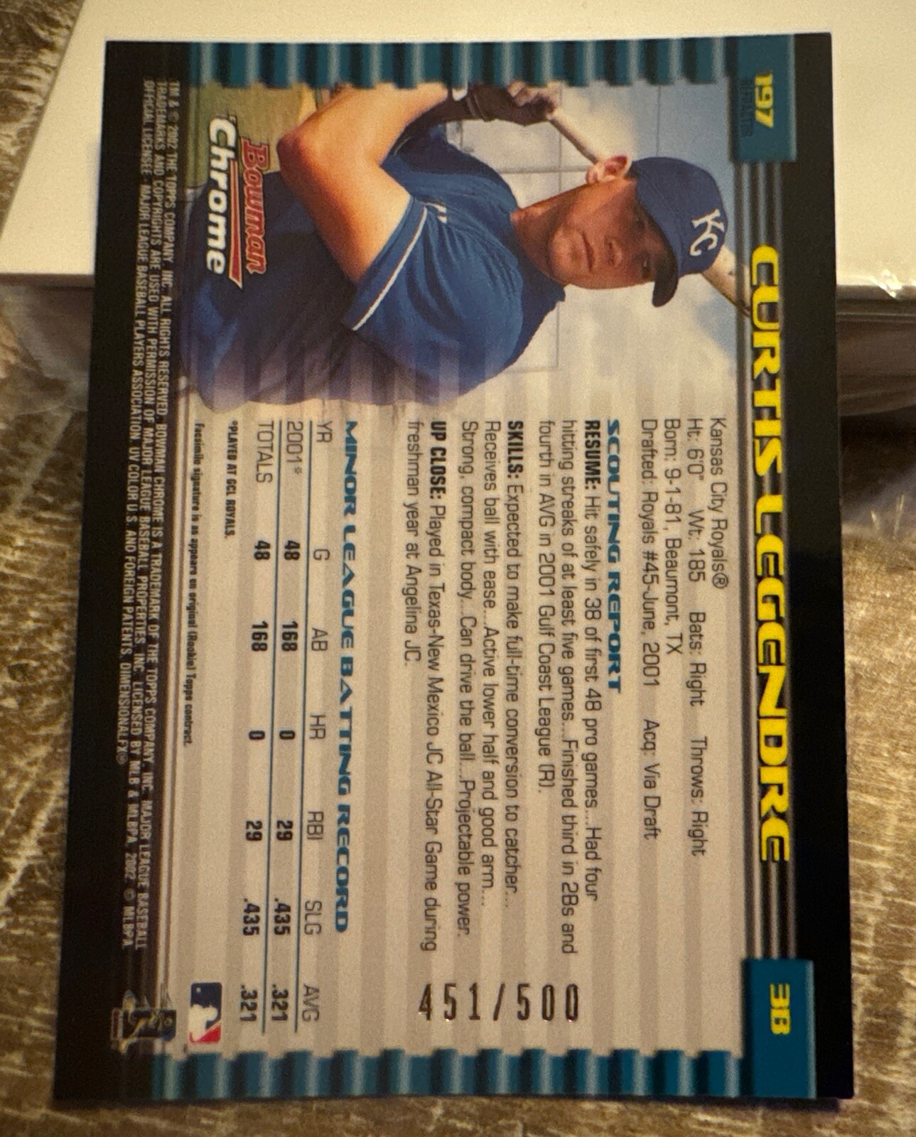 2002 Bowman Chrome Refractor #197 Curtis Legendre #’d 451/500