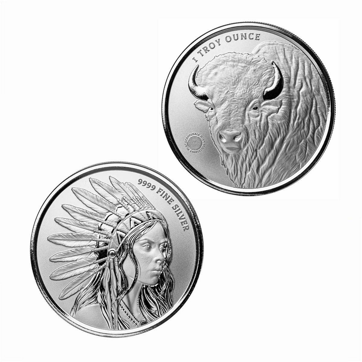 1 Troy Ounce Scottsdale Buffalo Girl Silver Bullion Round