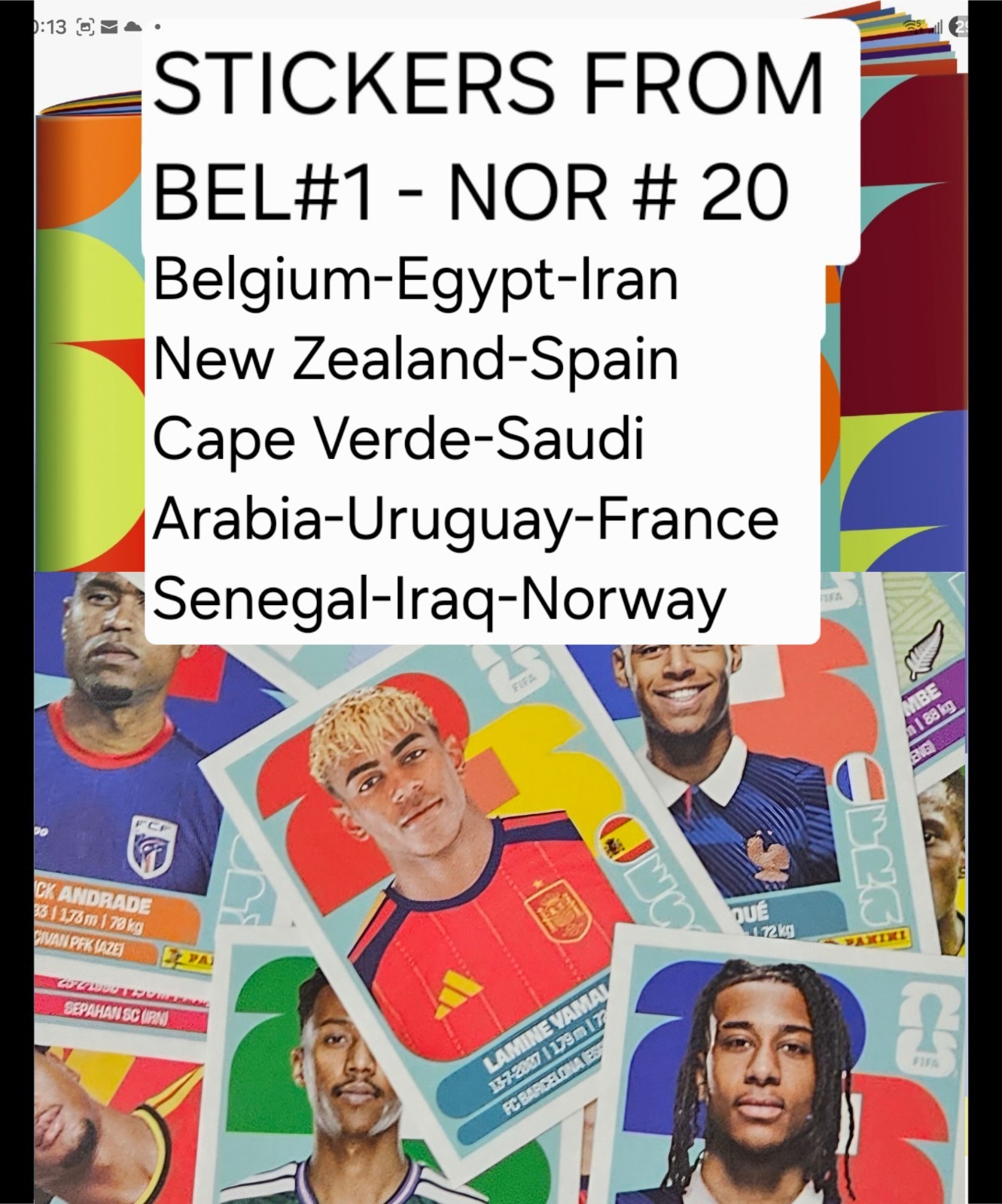 Panini World Cup 2026 – USA Edition – Stickers from BEL#1 to NOR #20