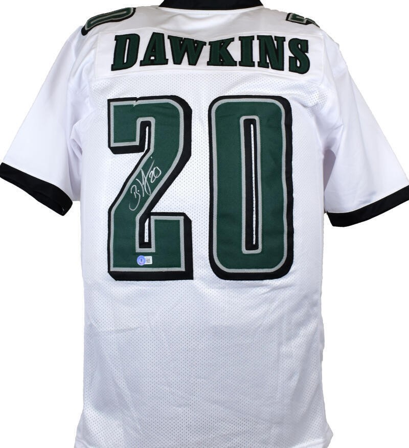Brian Dawkins Autographed White Pro Style Jersey – Beckett W Hologram *Silver