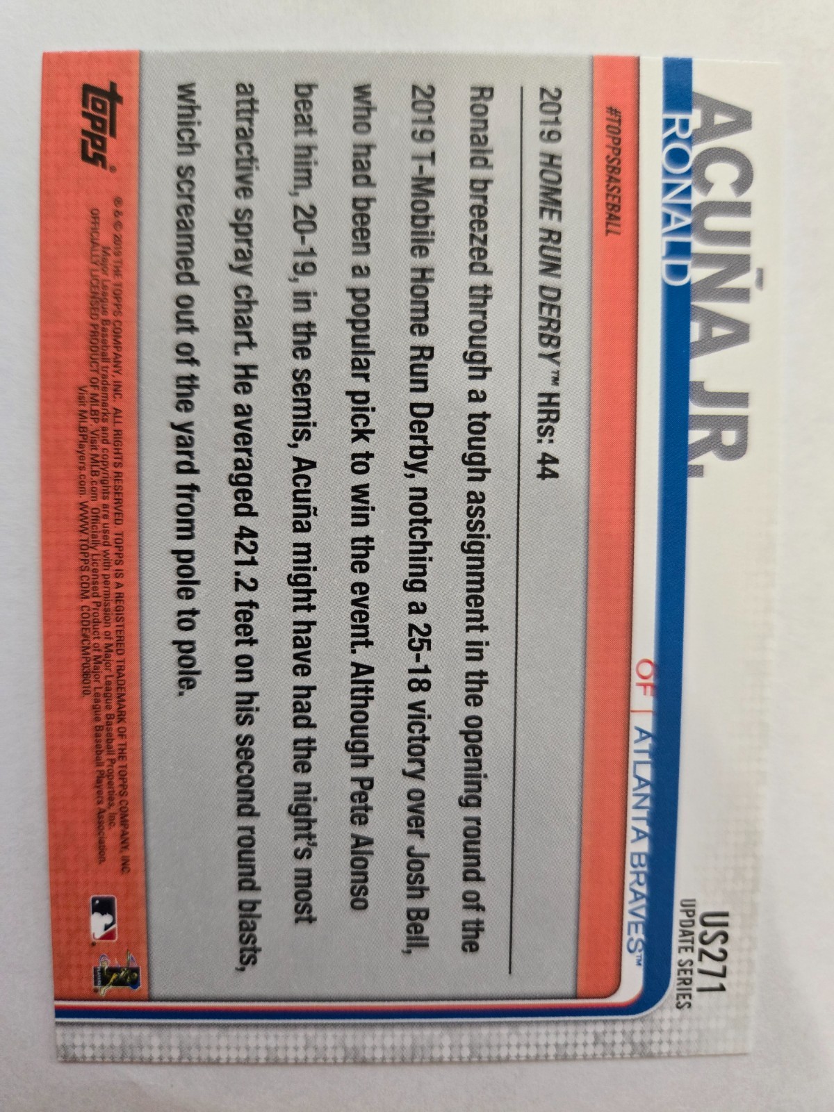 2019 Topps Update Baseball HOME RUN DERBY US271 Ronald Acuna Jr. Atlanta Braves