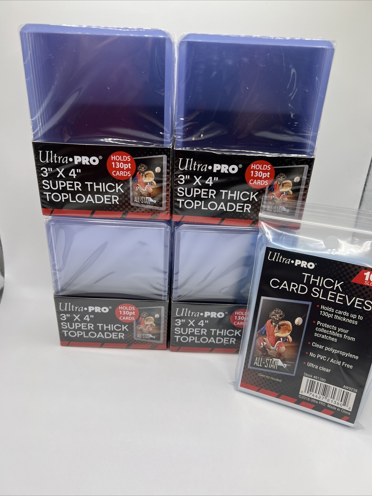 Ultra Pro 3X4 Thick Toploaders 130pt Point 4 Packs of 10 AND 100 THICK SLEEVES