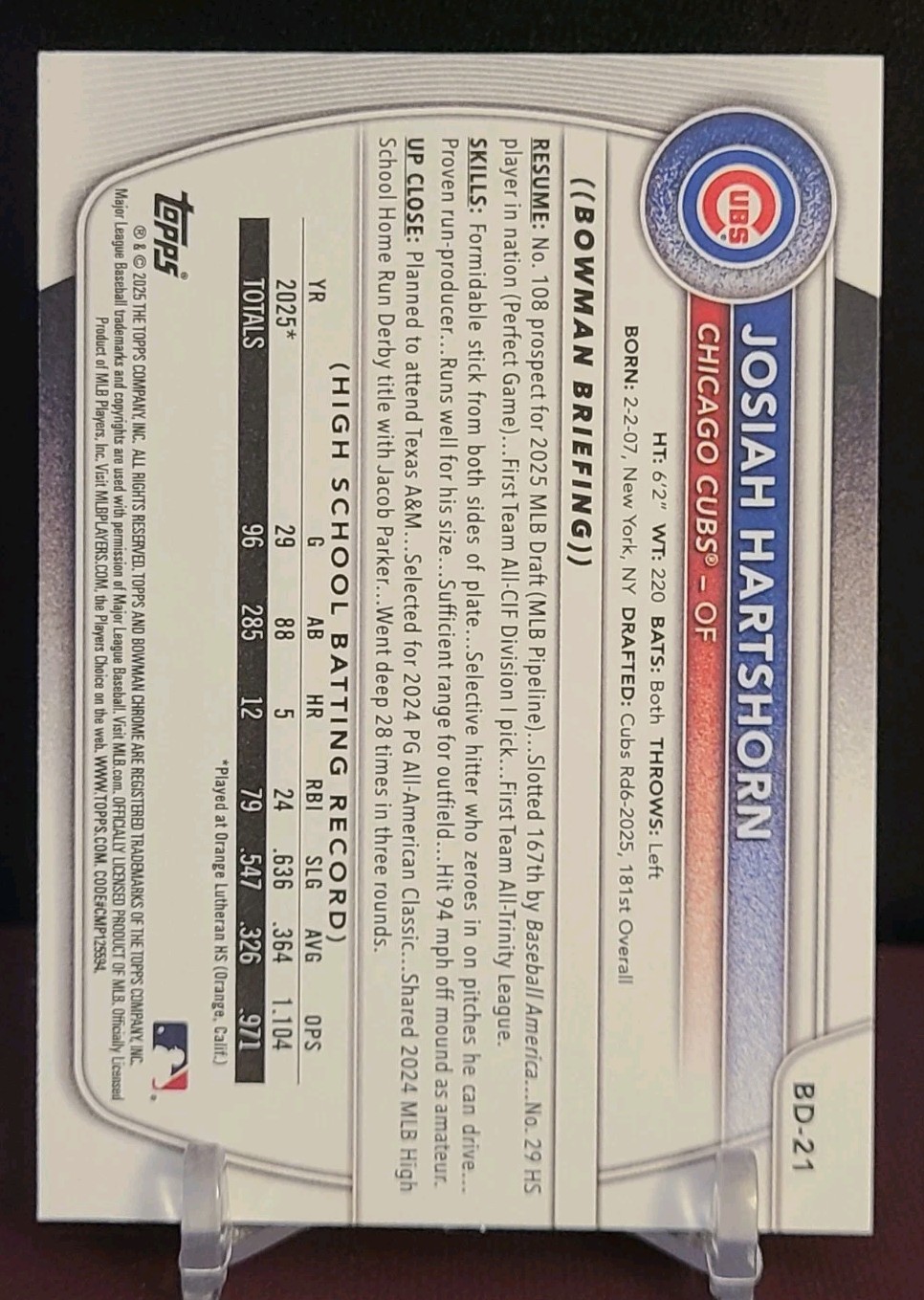 2025 Bowman Draft Josiah Hartshorn #BD-21 1st Bowman RC