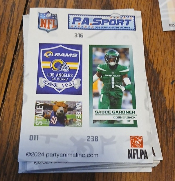P.A. Sport NFL Collectible Sport Stamps 2024 Football Sticker Sheet Non-Stuck