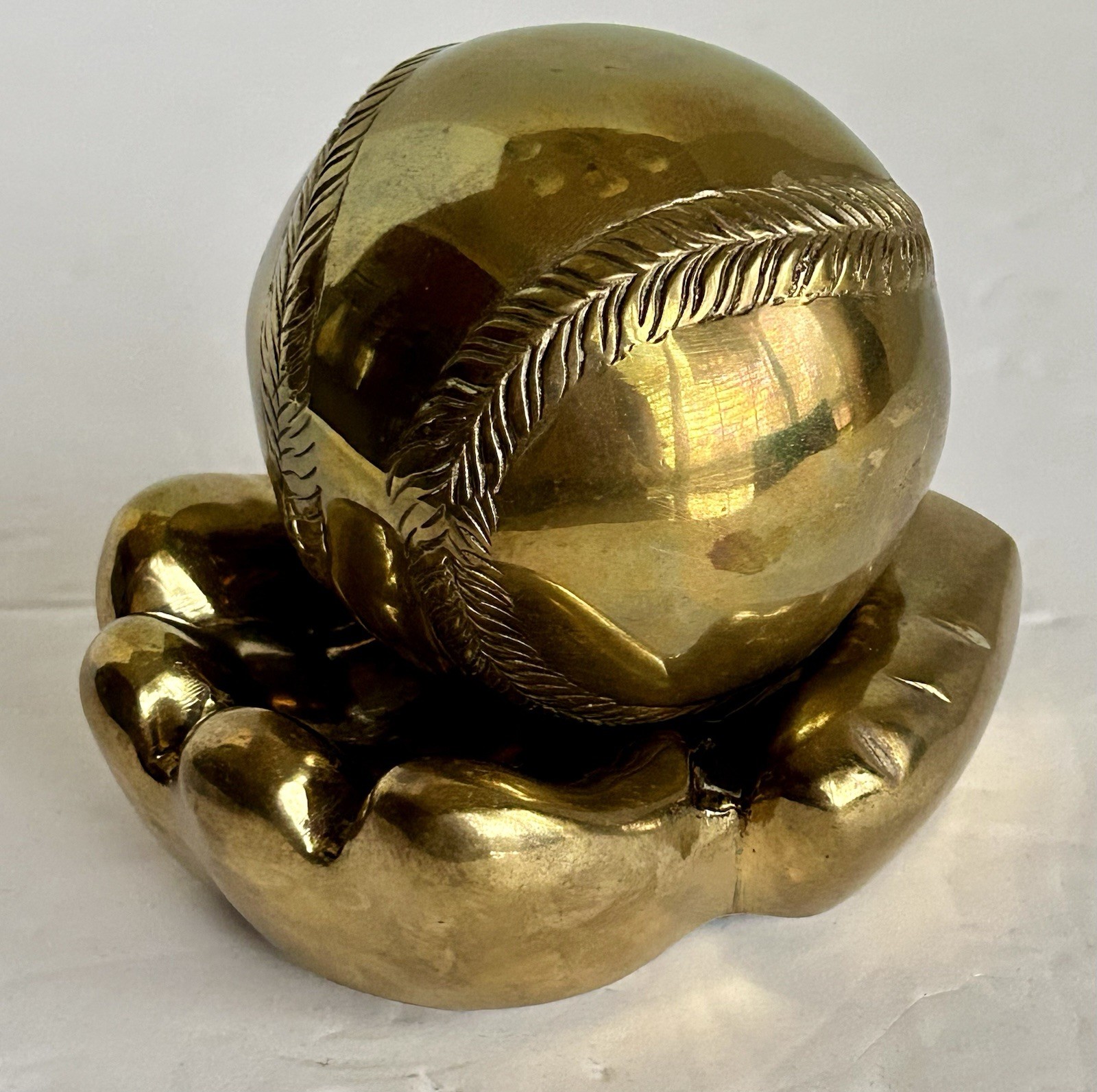 Vintage 2 Pc Brass Paperweight Baseball & Baseball Glove Made In India 4.5”x3”