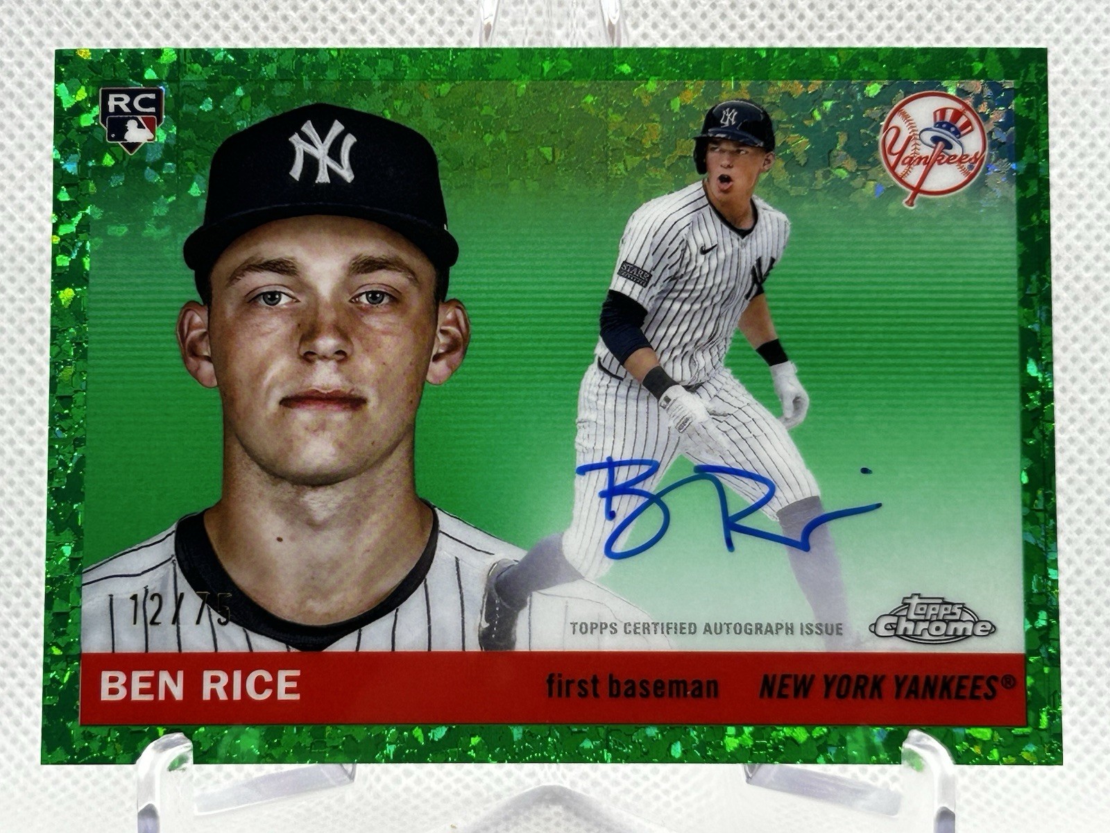 2025 Topps Chrome Platinum ⚾️ Ben Rice RC Green Mini Diamonds Auto /75 Yankees