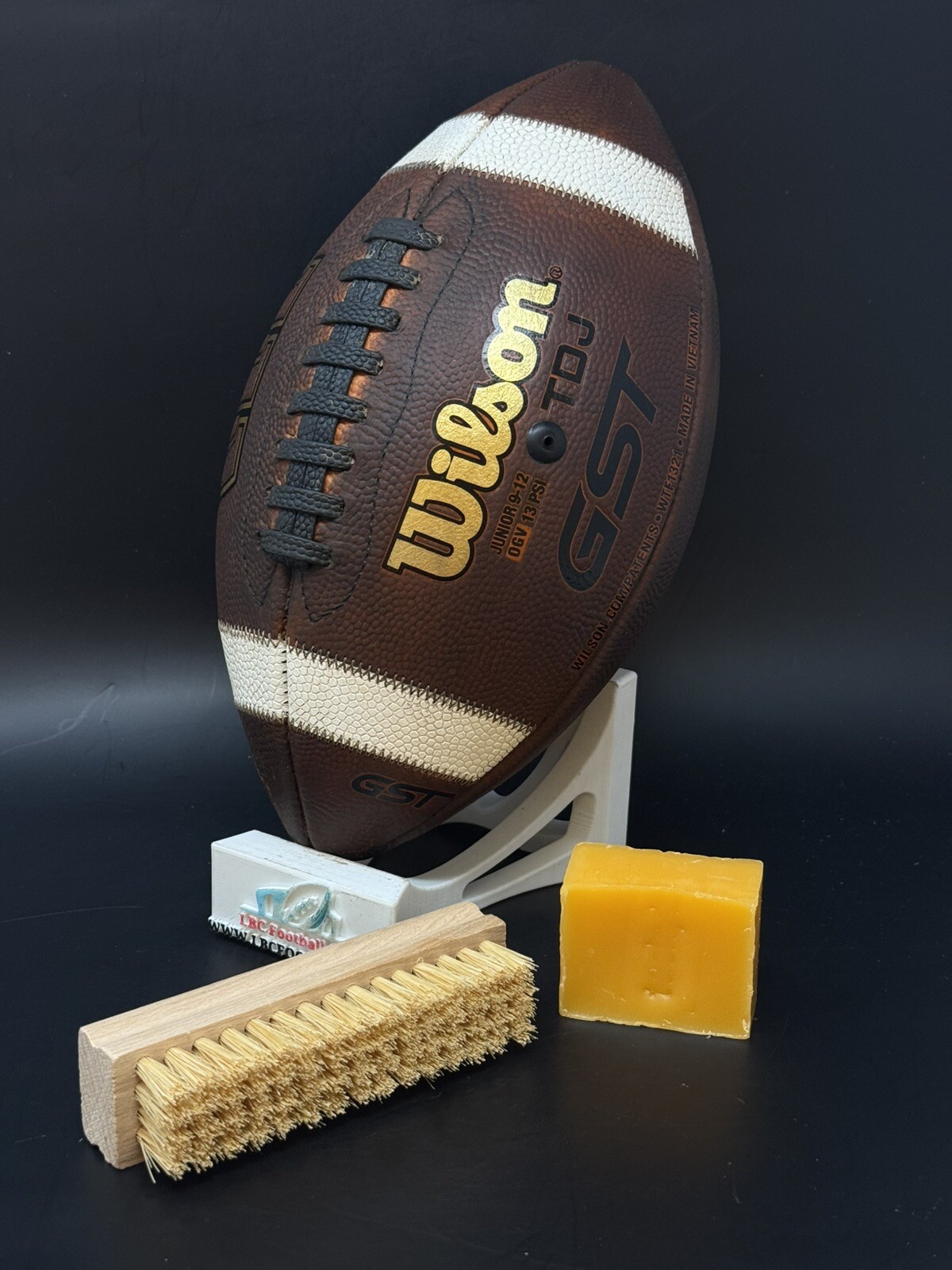 Wilson GST TDJ Junior Size Leather Football Fully Game Prepped + Tacky Bar Brush