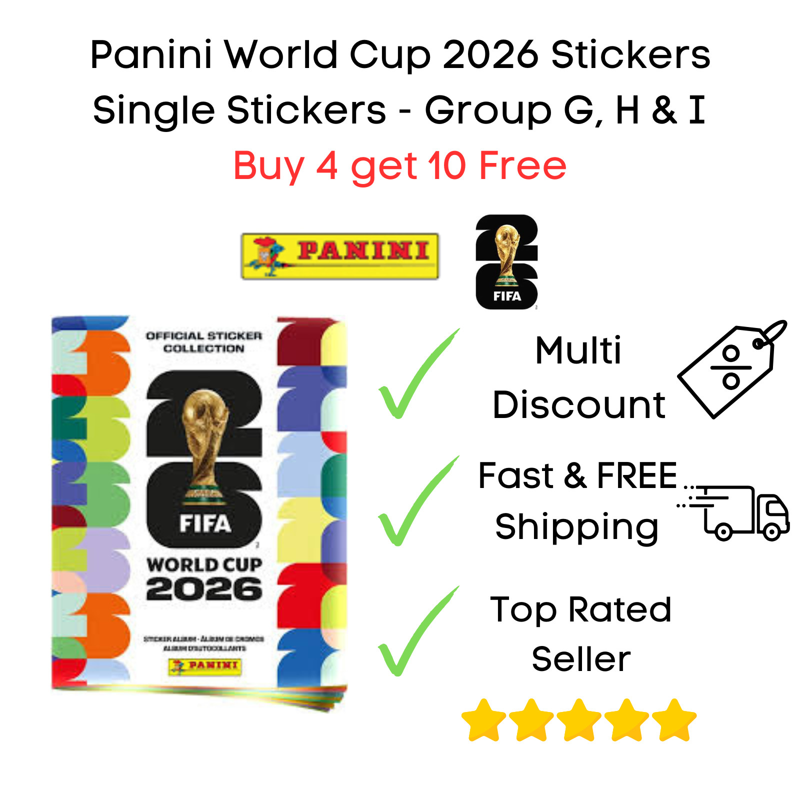 Panini World Cup 2026 Football Stickers – Group G, H, I – Buy 4 get 10 Free