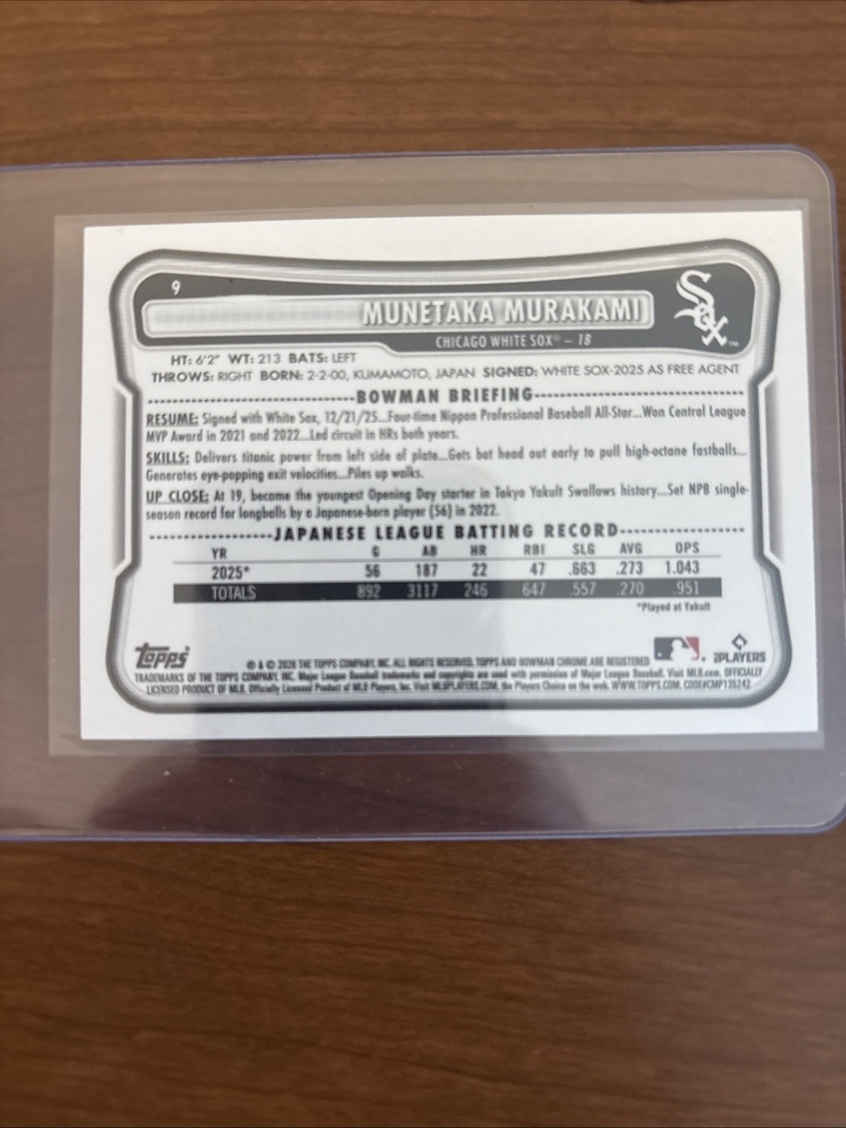 2026 Topps Bowman Munetaka Murakami White Sox’s Baseball Card