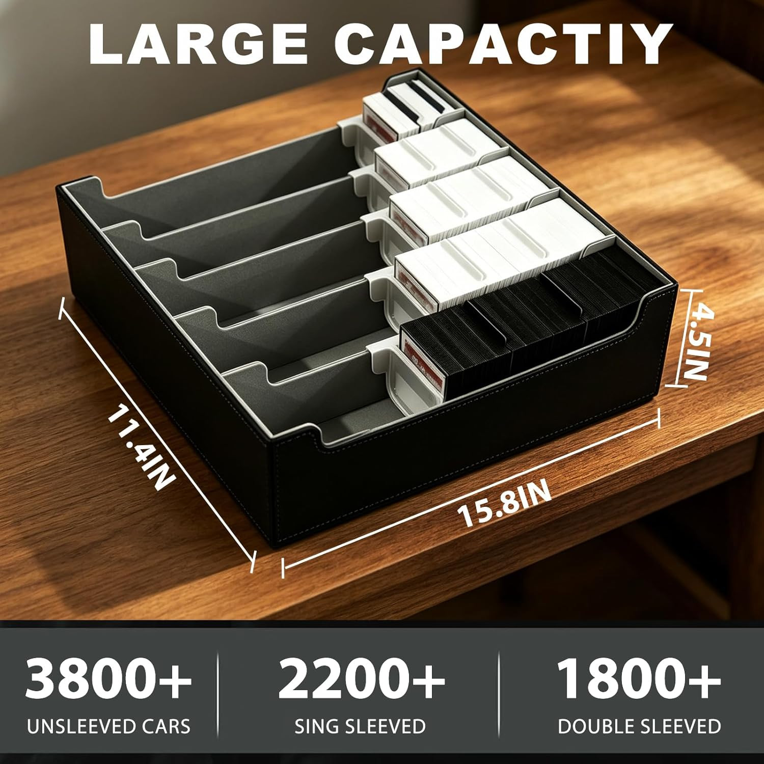 5-Row Trading Card Storage Box, Large Capacity TCG Card Organizer with 24 Colorf