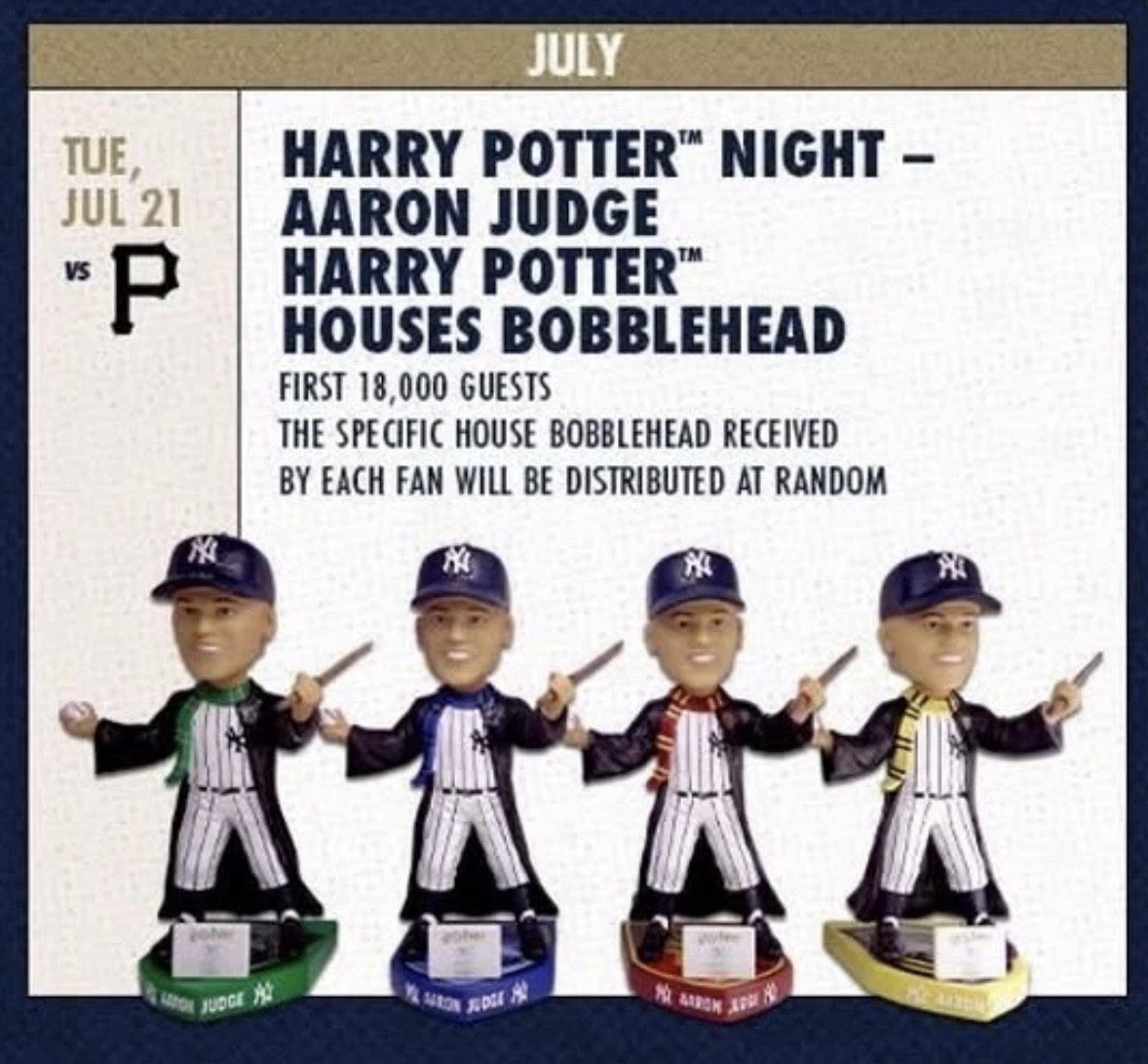 PRESALE New York Yankees Aaron Judge Harry Potter SGA Bobblehead 07/21/2026