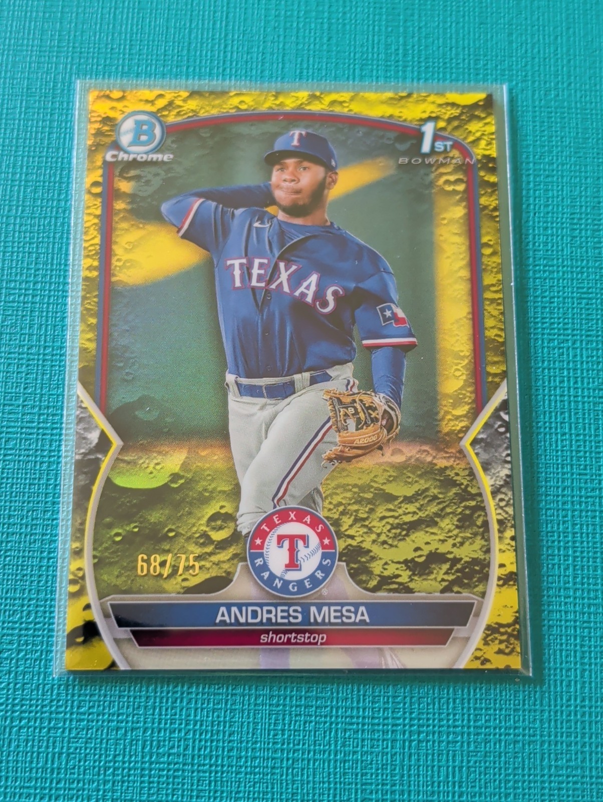 ANDRES MESA 2023 Bowman Texas Rangers 1st Yellow Lunar Crater, CN#BCP-44
