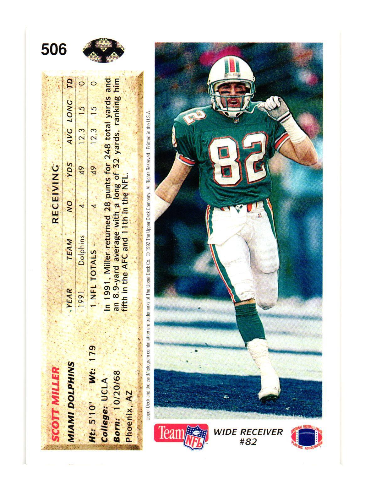 1992 Upper Deck #506 Scott Miller Miami Dolphins