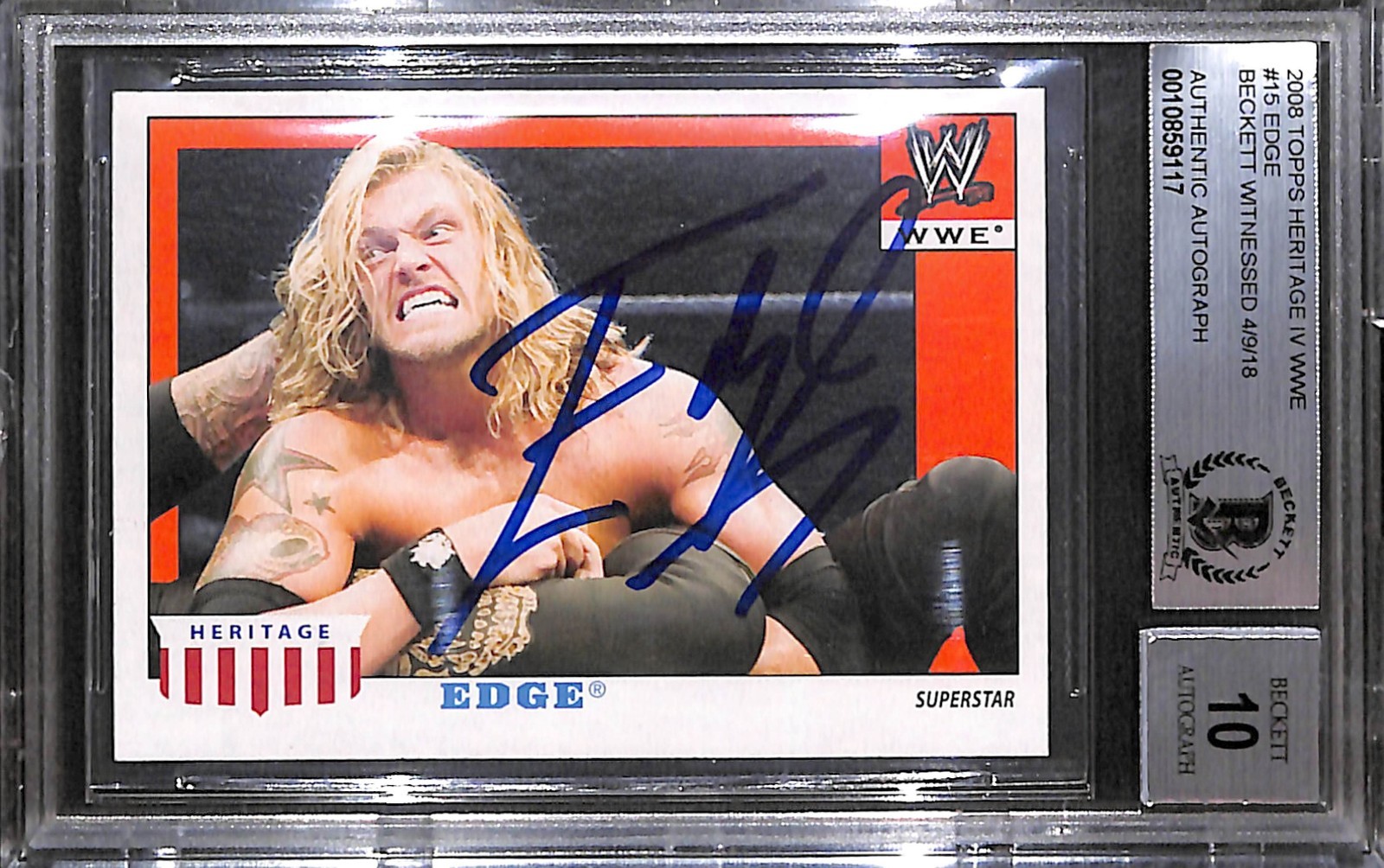 Edge Signed 2008 Topps Heritage IV WWE Card #15 BAS COA Gem Mint 10 Autograph