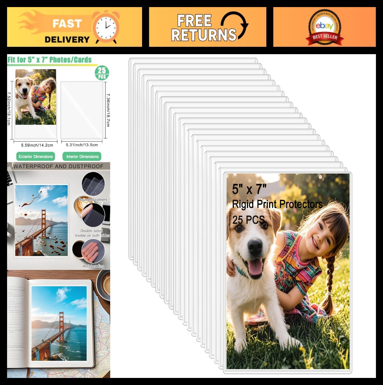 25PCS 5″x7″ Clear Rigid Card Sleeves – Waterproof Hard Plastic Protectors for Ph