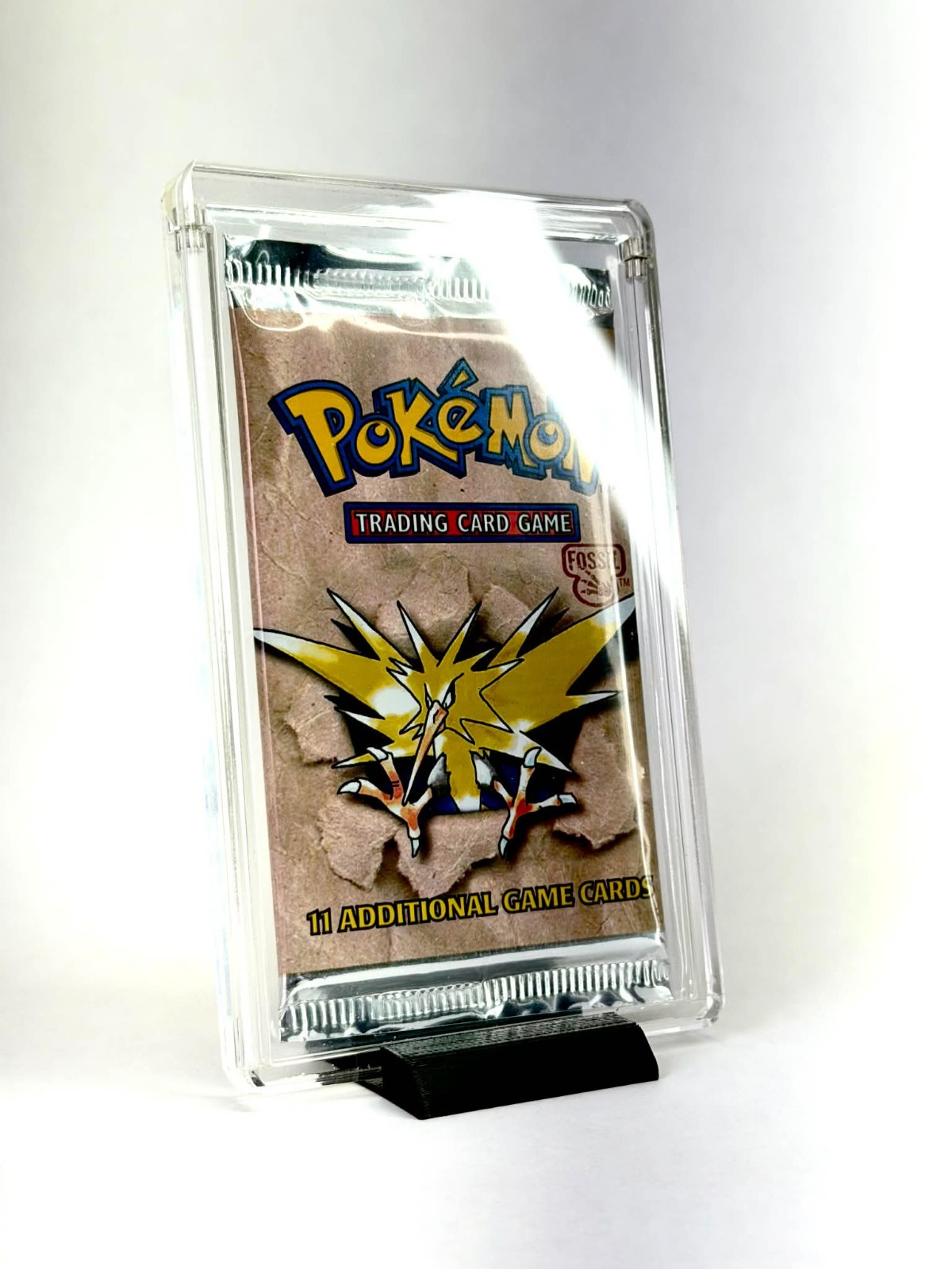 Premium Pokémon Booster Pack Acrylic Display Case with Sleeve & Black Stand