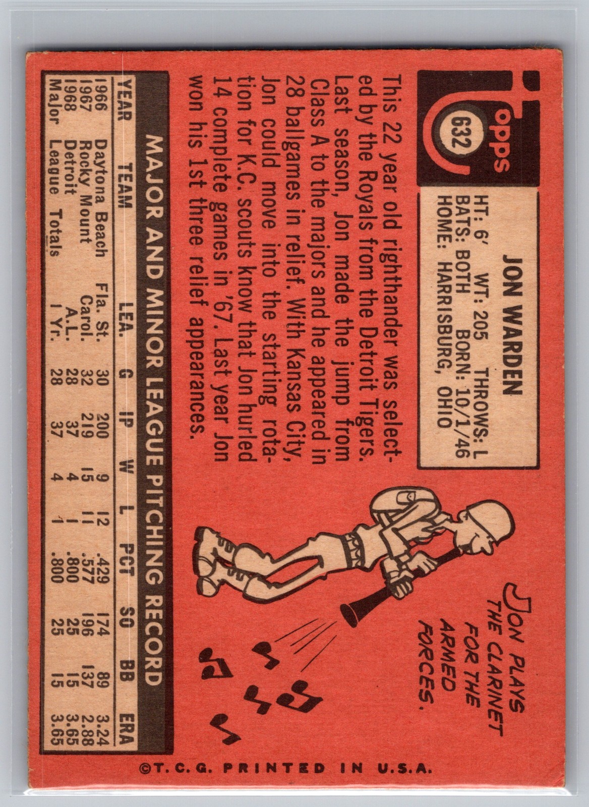 1969 Topps #632 Jon Warden