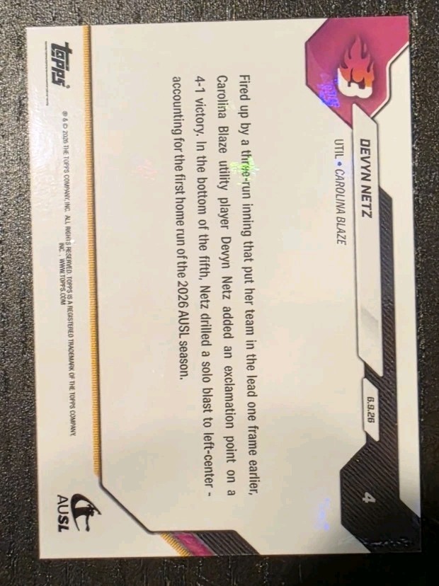 Devyn Netz – 2026 AUSL Topps NOW – Card 4