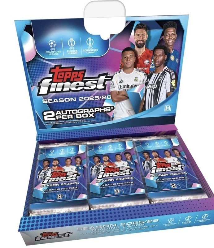 2025-26 Topps Finest UEFA Club Competitions Hobby Box, 2 Autos per box
