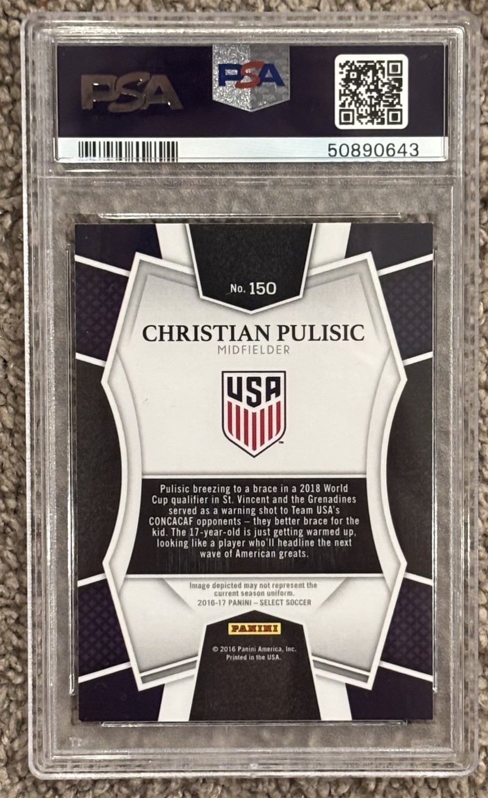 Christian Pulisic ROOKIE PSA 9 Multi-Color Prizm 2016 Panini Select RC USA