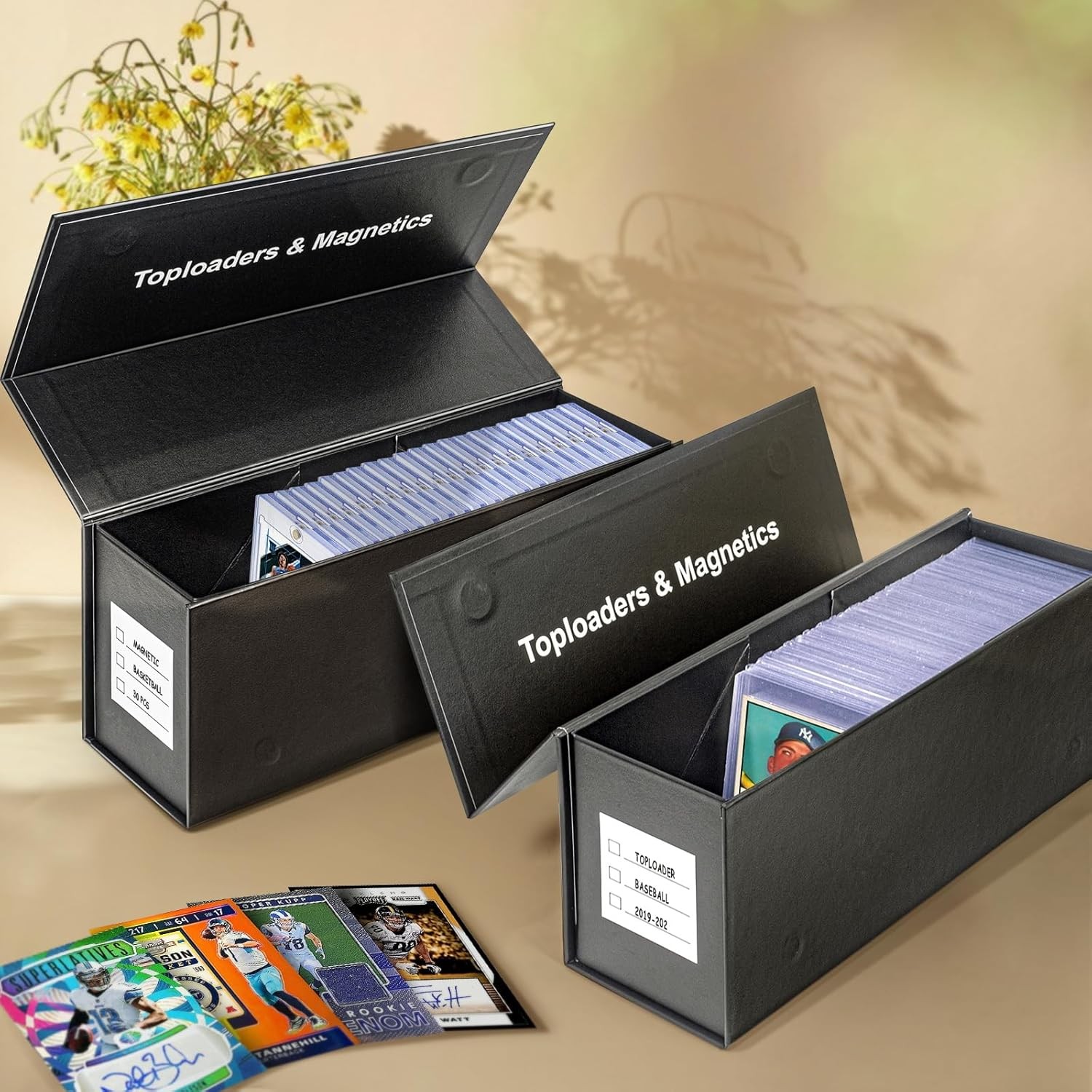 Top Loaders Storage Box for Trading Cards, Vertical Magnetic Closure Sports Card