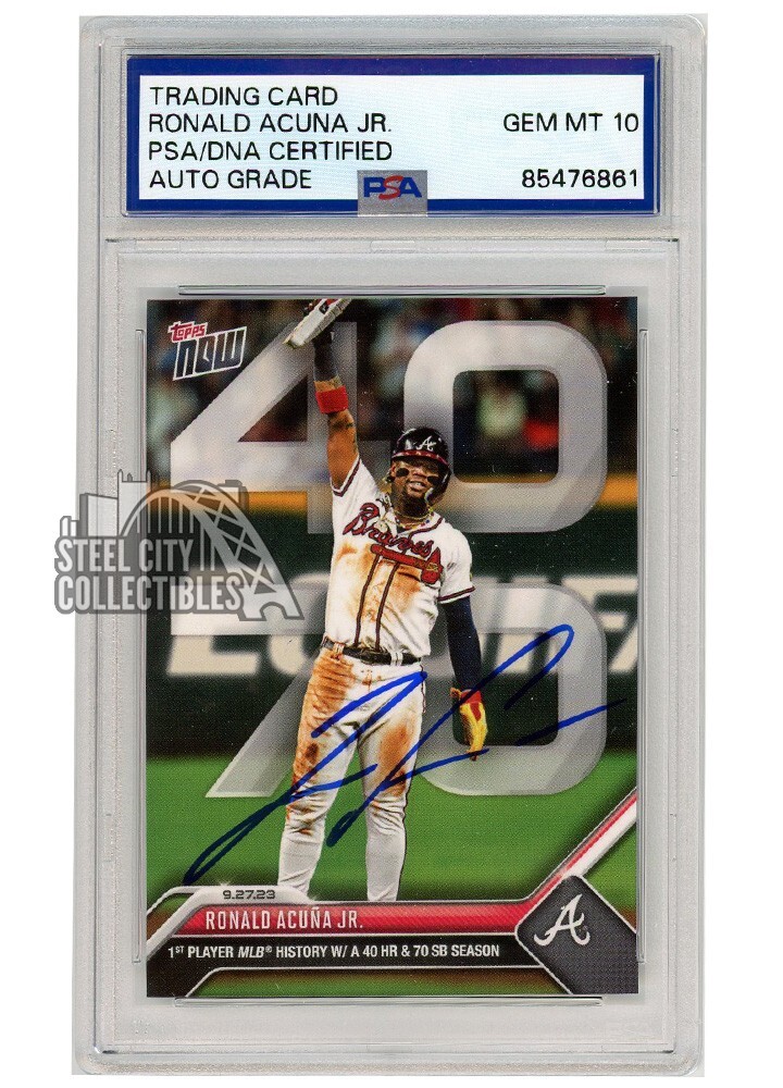 Ronald Acuna Jr 2023 Topps Now 40 HR 70 SB Autograph Card #927 PSA/DNA 10