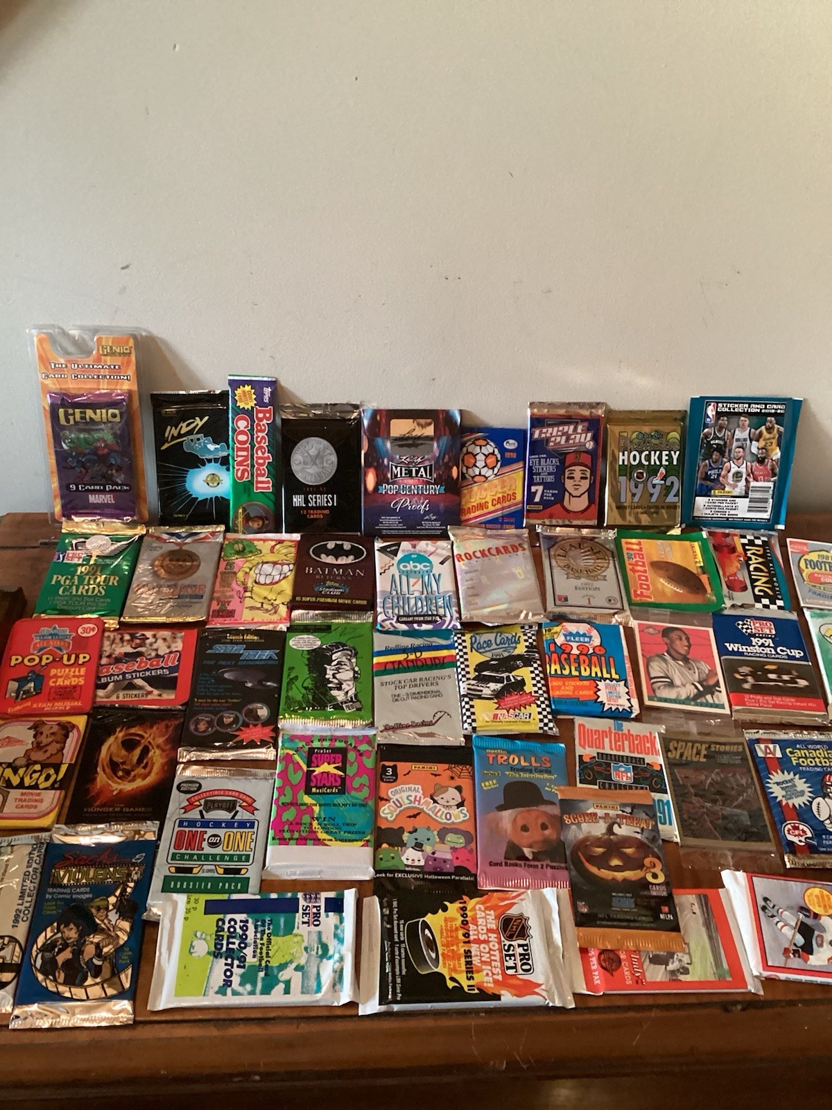 Lot of 50 Diff Random Unopened Packs Sport & Non Sport with 1 LEAF METAL proof