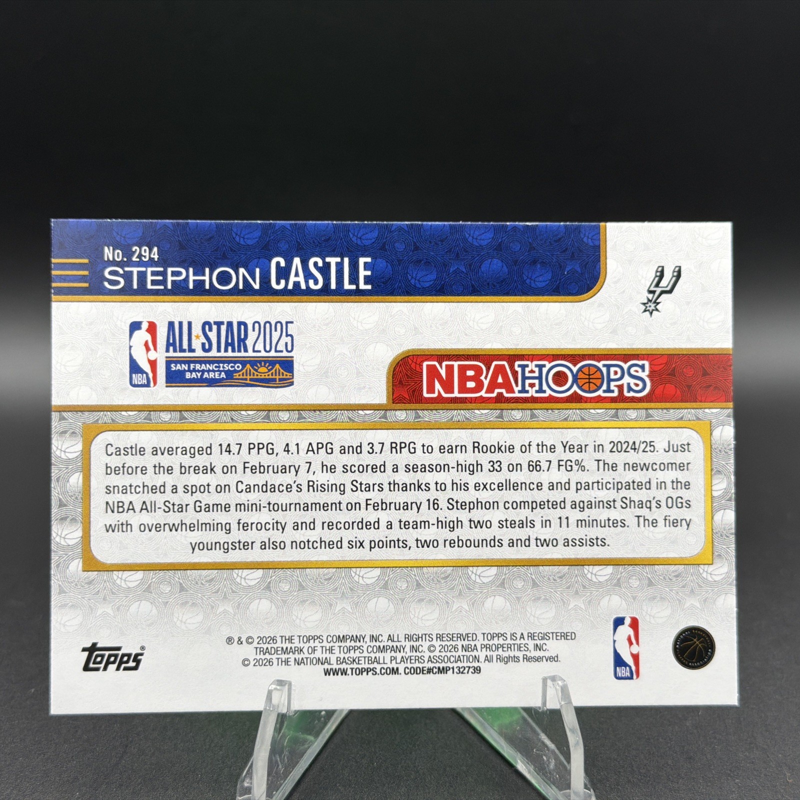 2025-26 NBA Hoops #294 Stephon Castle – San Antonio Spurs
