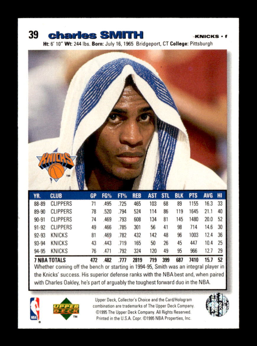 Charles Smith 1995-96 Collector’s Choice 39 Platinum Player’s Club New York