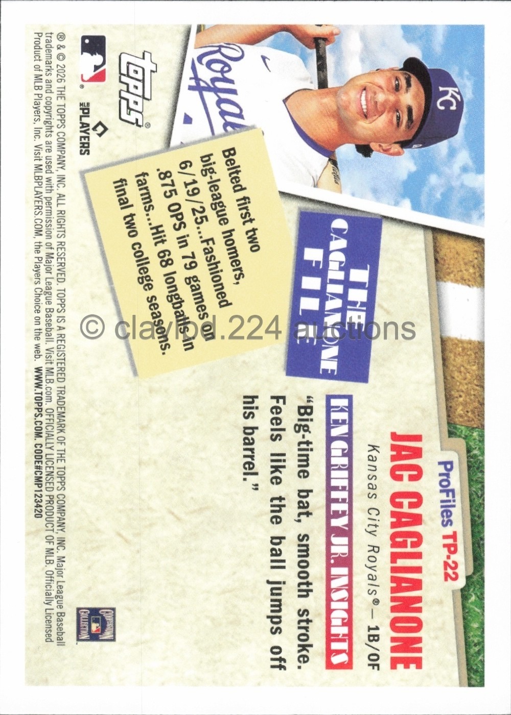 2026 TOPPS MLB – Jac Caglianone – Profiles by Ken Griffey Jr #TP-22 RC Royals