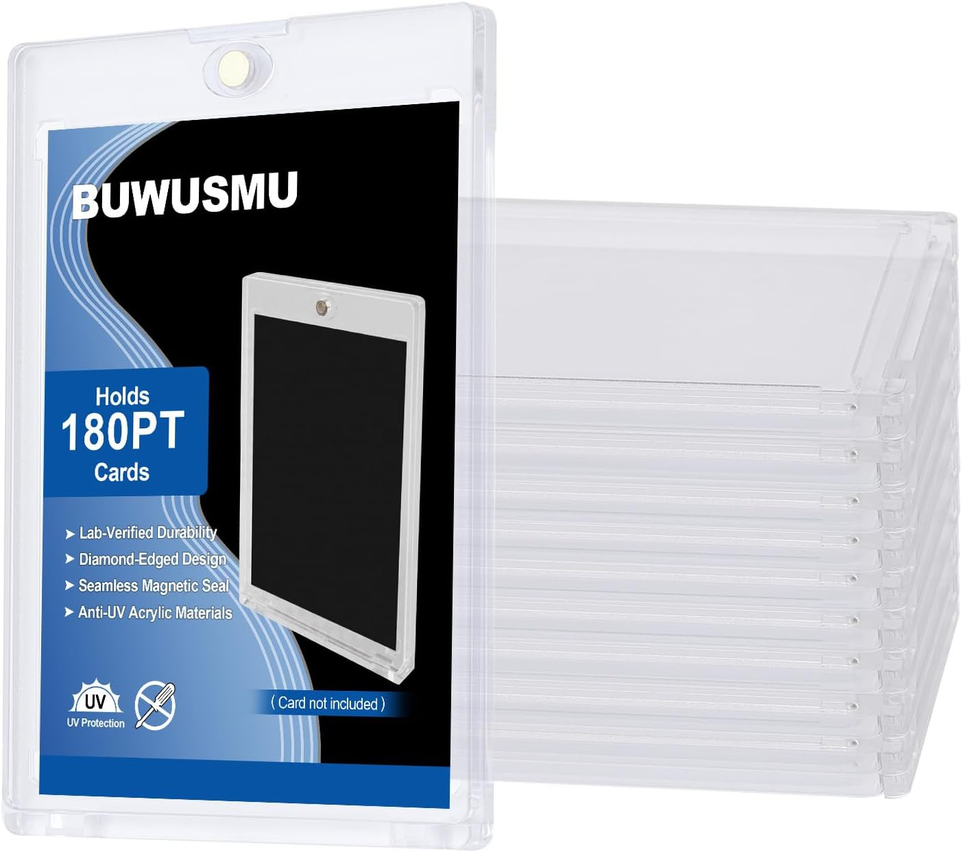 50 Pcs 180 Pt Acrylic Magnetic Card Holders, One Touch Clear Card Protectors, Ha