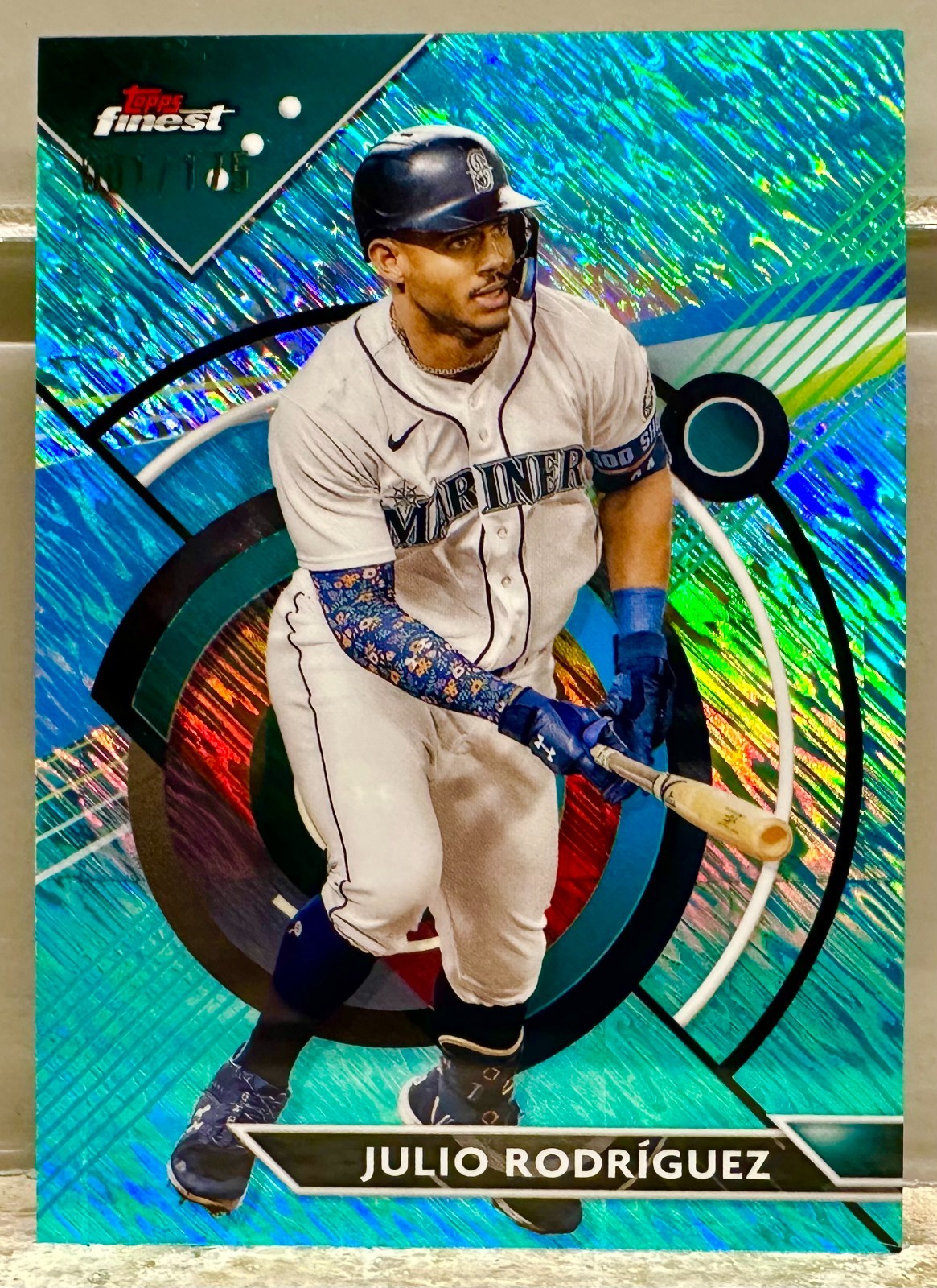 FIRST ON PRINT! 2023 Topps Finest Julio Rodriguez Aqua Shimmer 1/175! MARINERS!