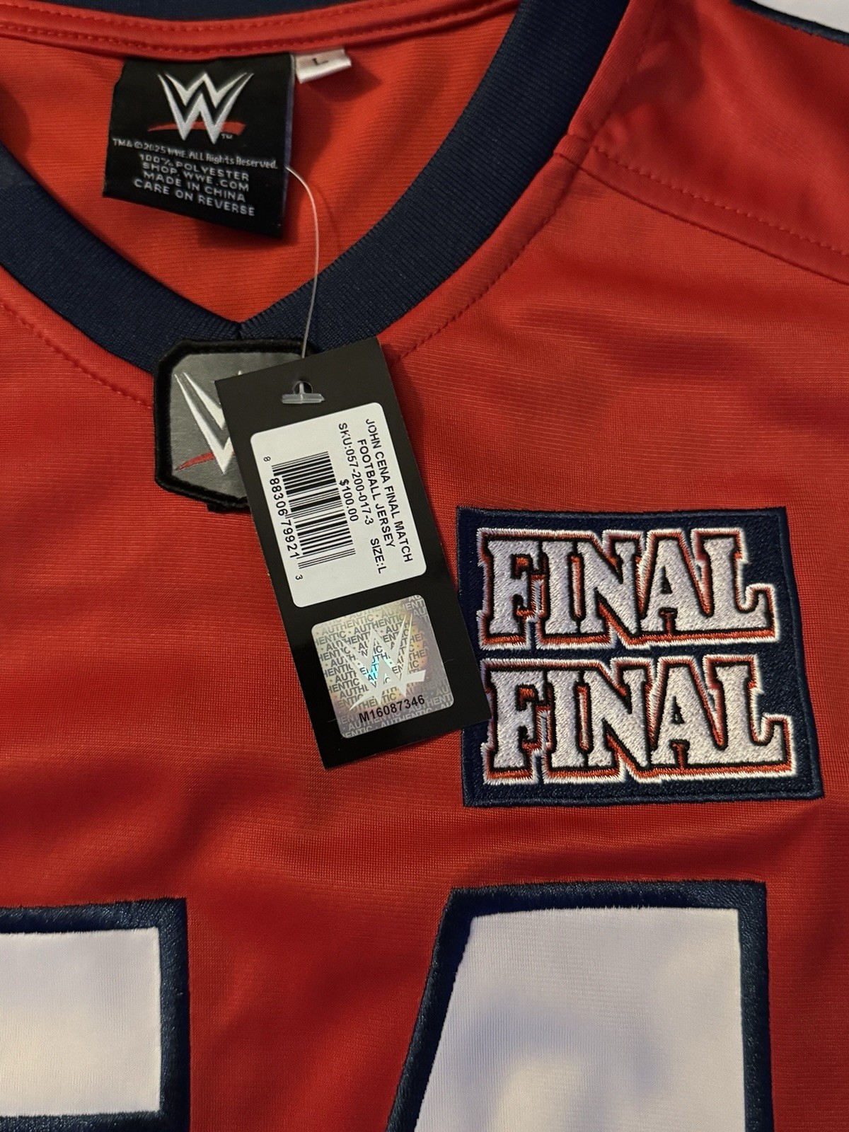 NWT WWE Official John Cena Final Match Football Jersey 54 Washington DC LARGE