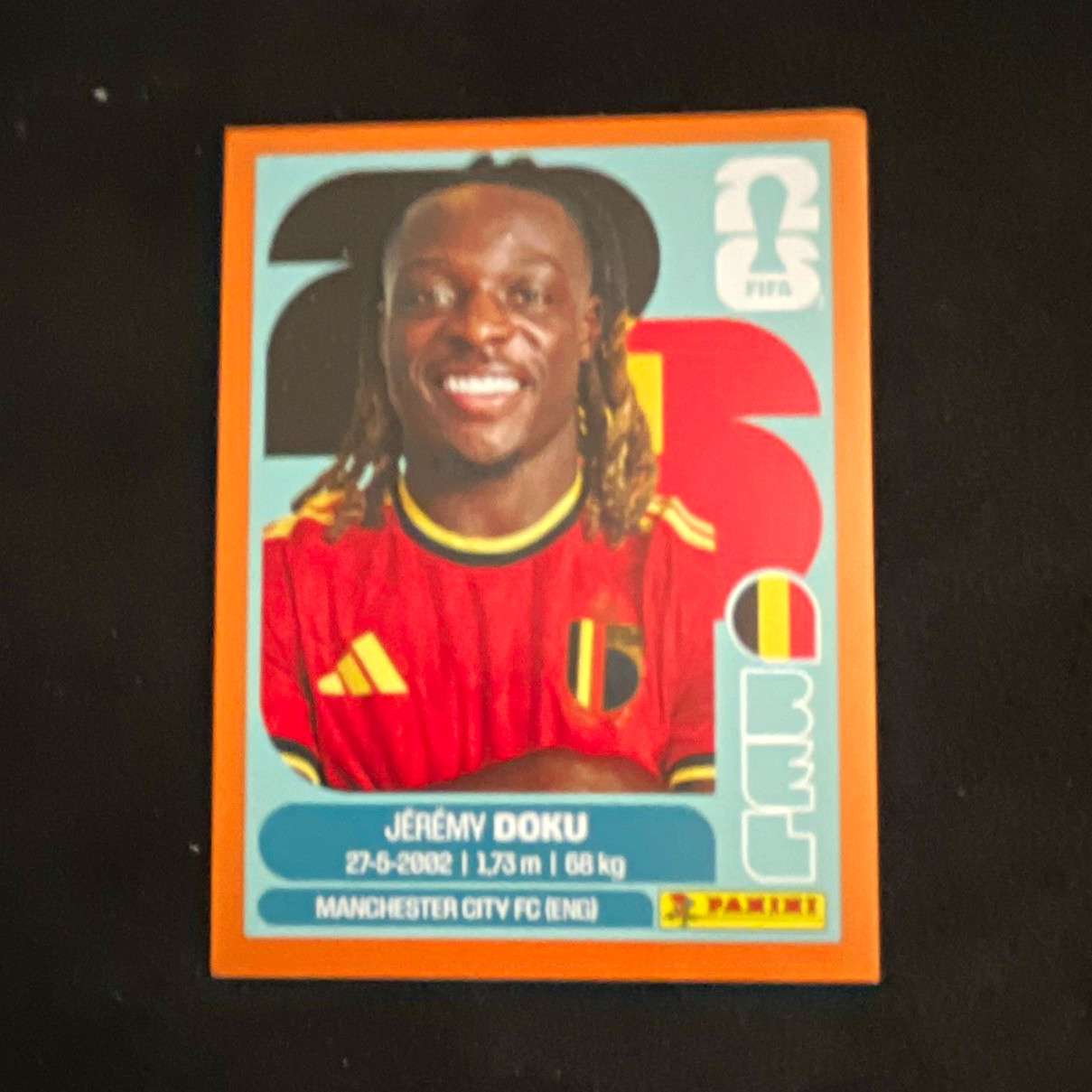Panini World Cup 2026 Sticker BEL 16 Jérémy Doku Belgium Portrait