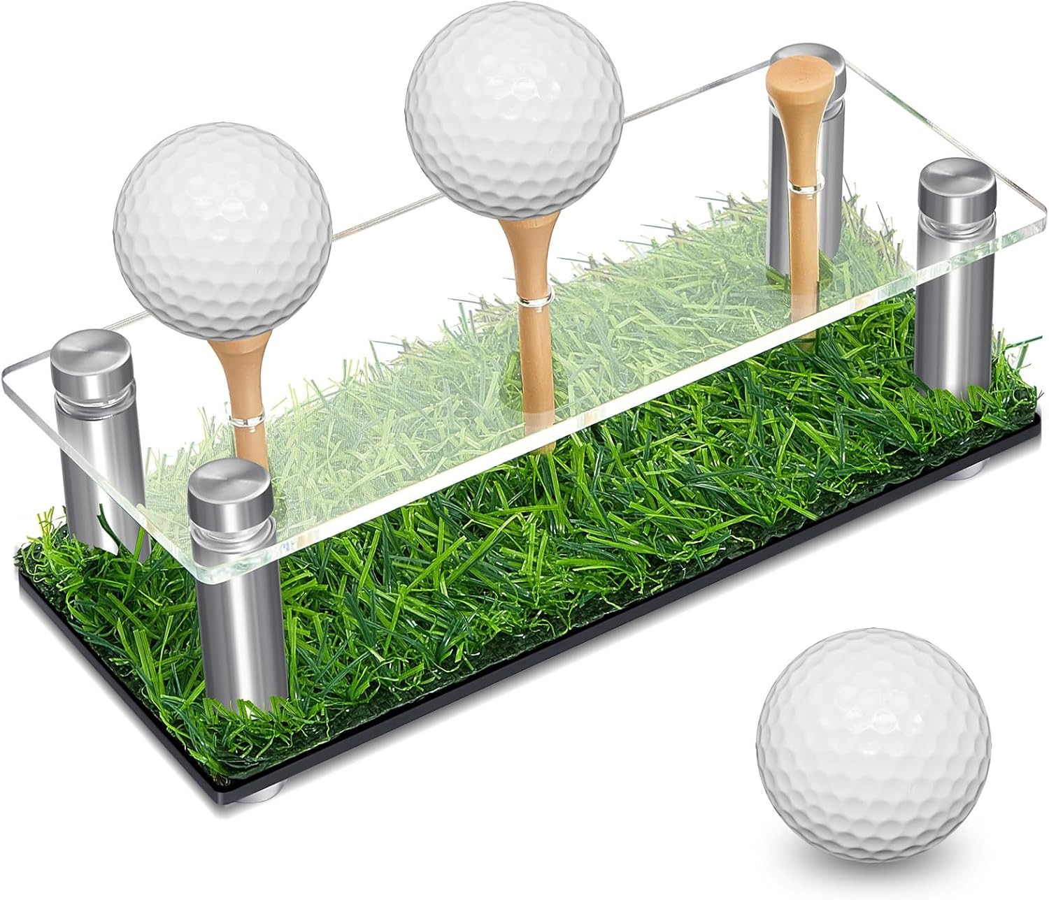 Golf Ball Display Case with Black Base and Acrylic Stand for Office Decor