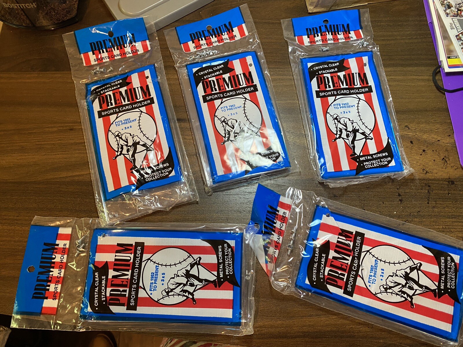 Lot of 5 Premium Hard Clear Plastic Sports Card Holder W/Screws 3”x5” – NEW